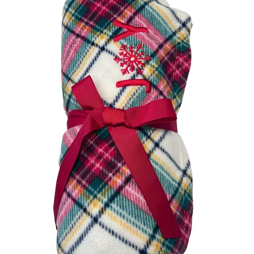 NWT Talbots Tartan Plaid Fleece Blanket Throw JOY 48 x 60 Cabincore Cozy Holiday